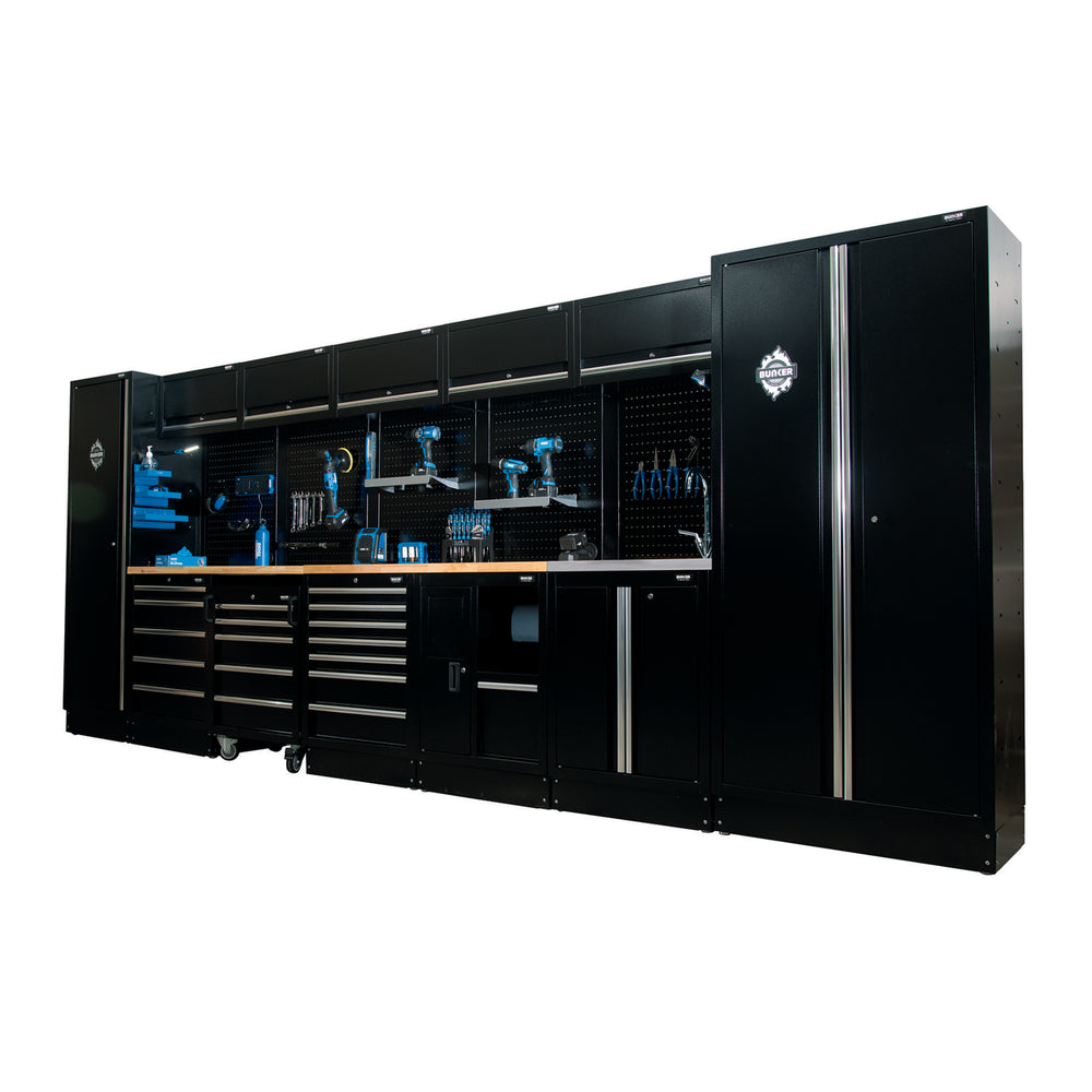 BUNKER 25 Piece Modular Storage Combo with Sink and Stainless Steel Worktop, 4915mm