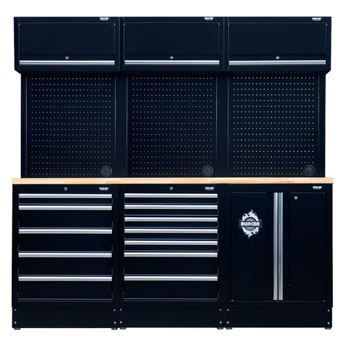 BUNKER modulaire opbergcombinatie met roestvrijstalen werkblad, 14-delig, 2040 mm