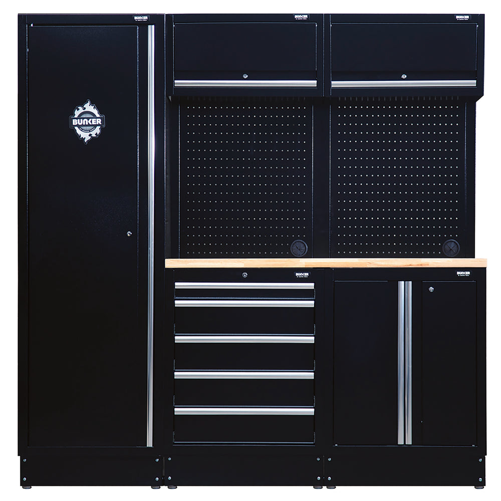 BUNKER modulaire opbergcombinatie met hardhouten werkblad, 11-delig, 1960 mm