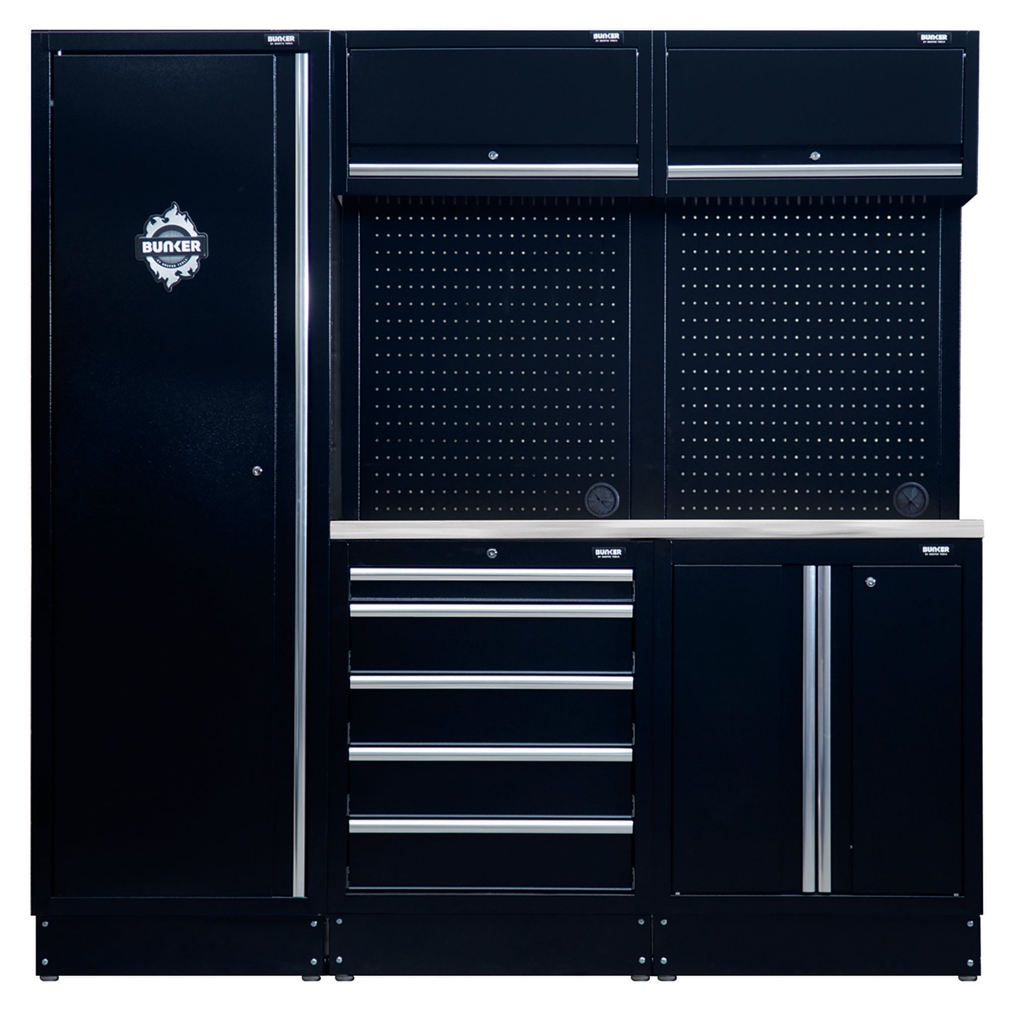 BUNKER modulaire opbergcombinatie met hardhouten werkblad, 11-delig, 1960 mm