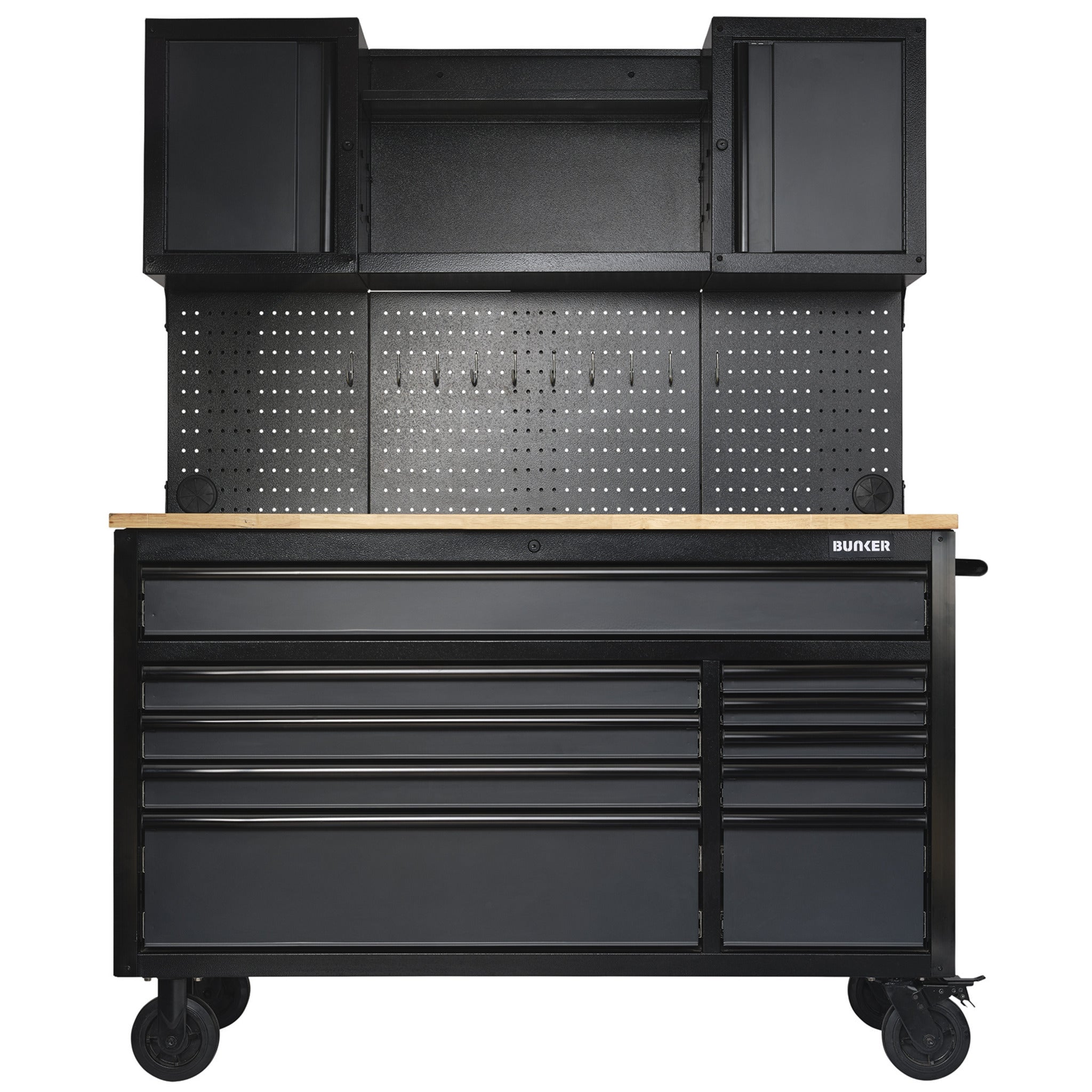 BUNKER werkstation met werkblad en 10 laden, 142 cm, grijs