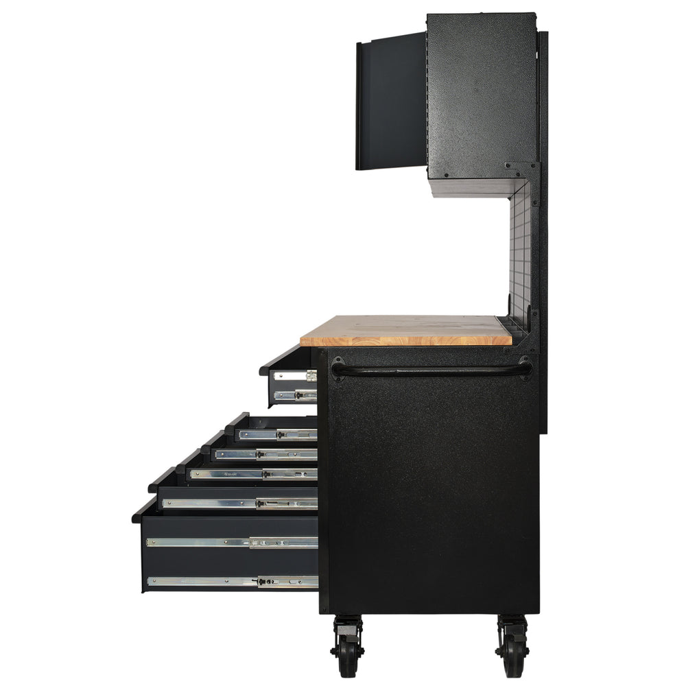 BUNKER werkstation met werkblad en 10 laden, 142 cm, grijs