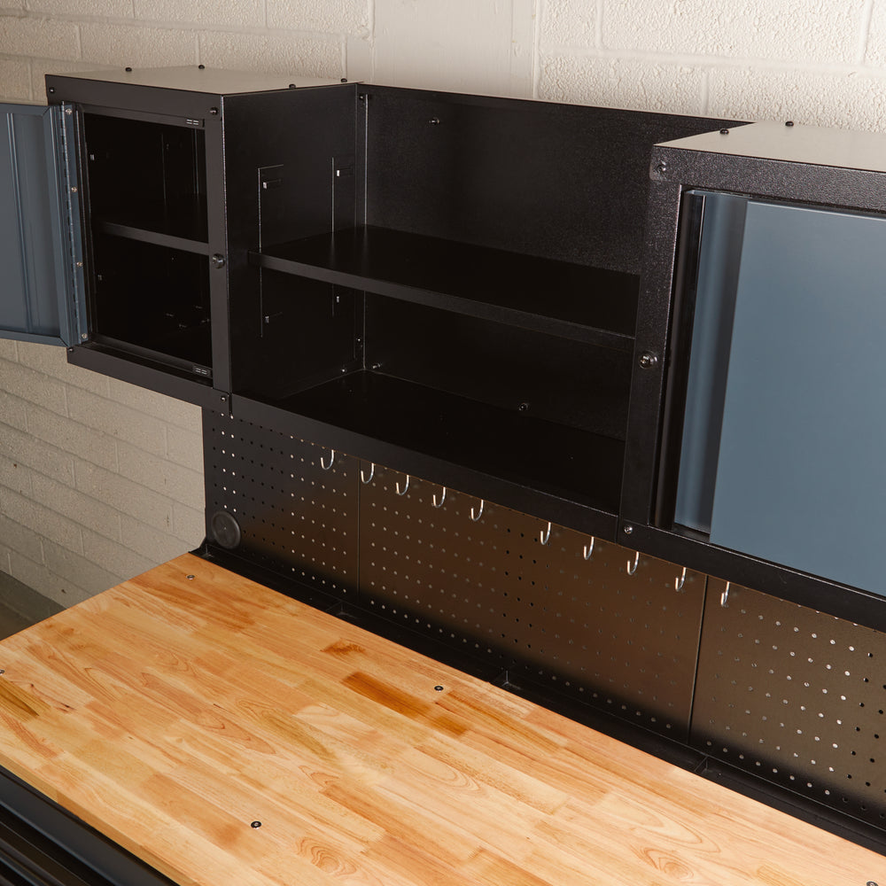 BUNKER werkstation met werkblad en 10 laden, 142 cm, grijs