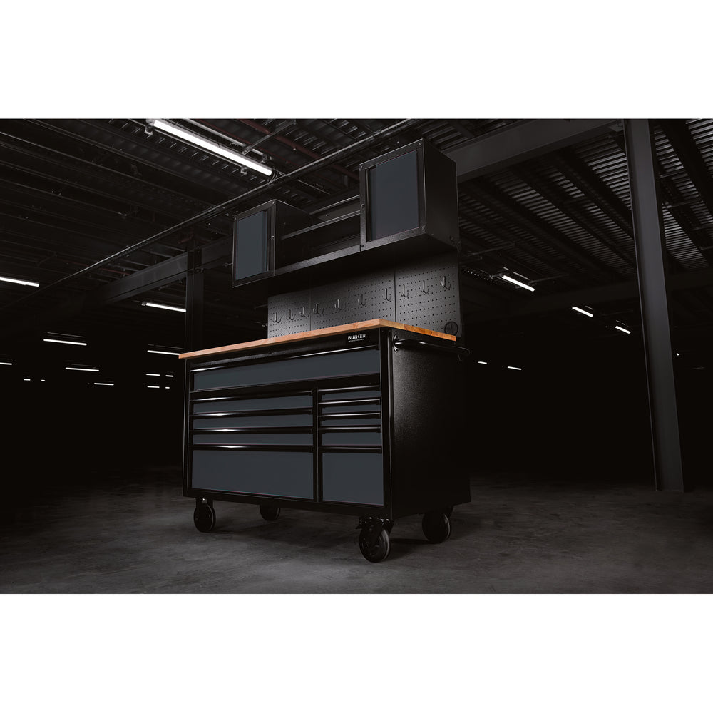 BUNKER werkstation met werkblad en 10 laden, 142 cm, grijs