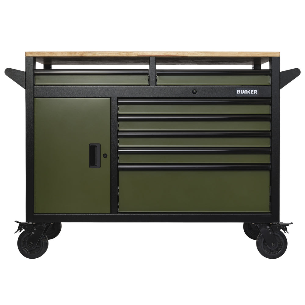 BUNKER multifunctionele gereedschapswagen/werkbank met 14 laden, 122 cm, grijs