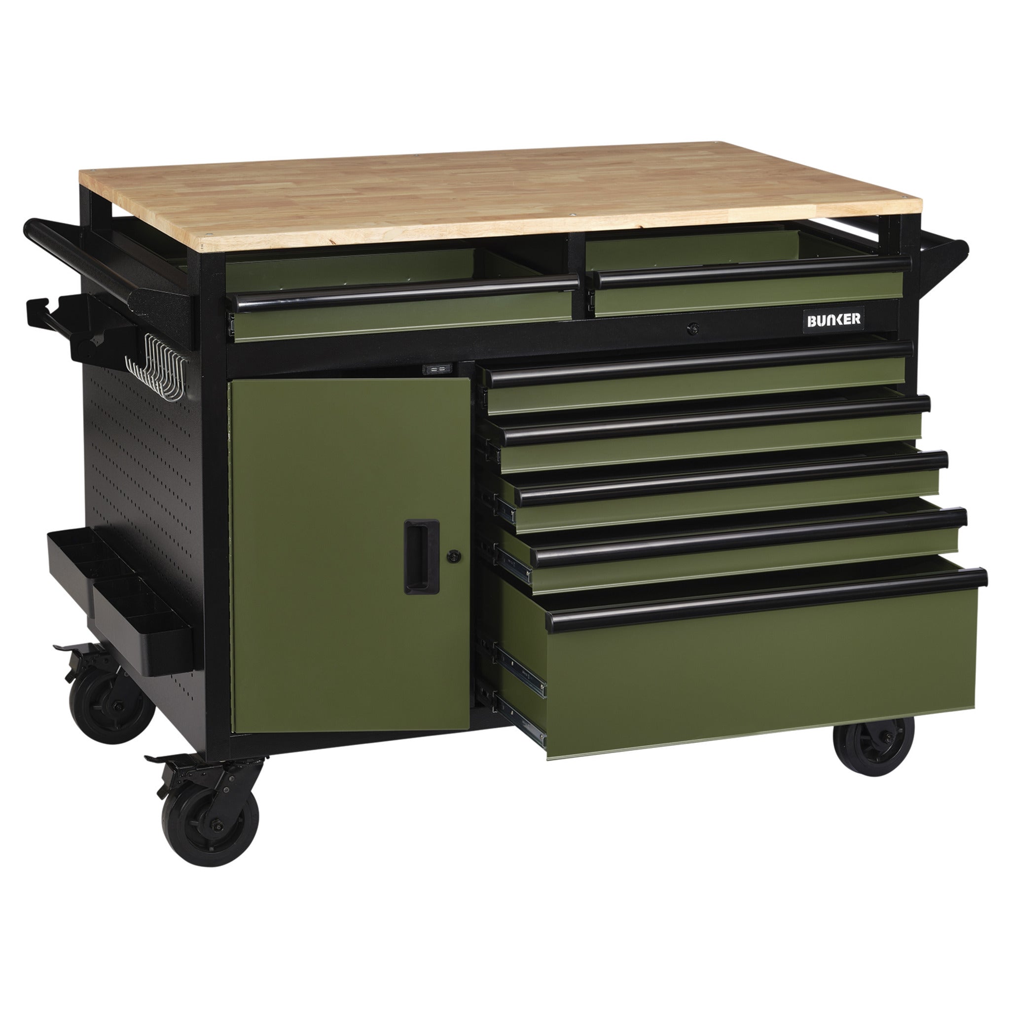 BUNKER multifunctionele gereedschapswagen/werkbank met 14 laden, 122 cm, grijs