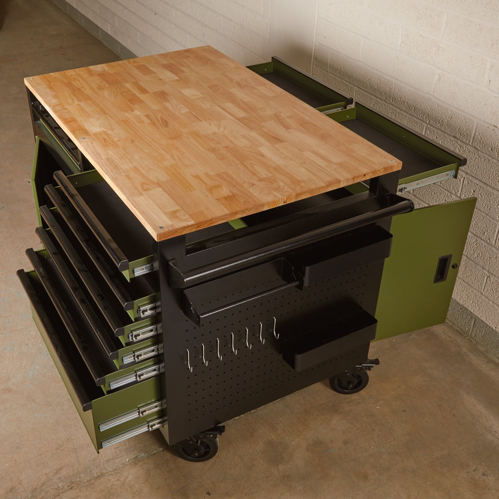 BUNKER multifunctionele gereedschapswagen/werkbank met 14 laden, 122 cm, grijs