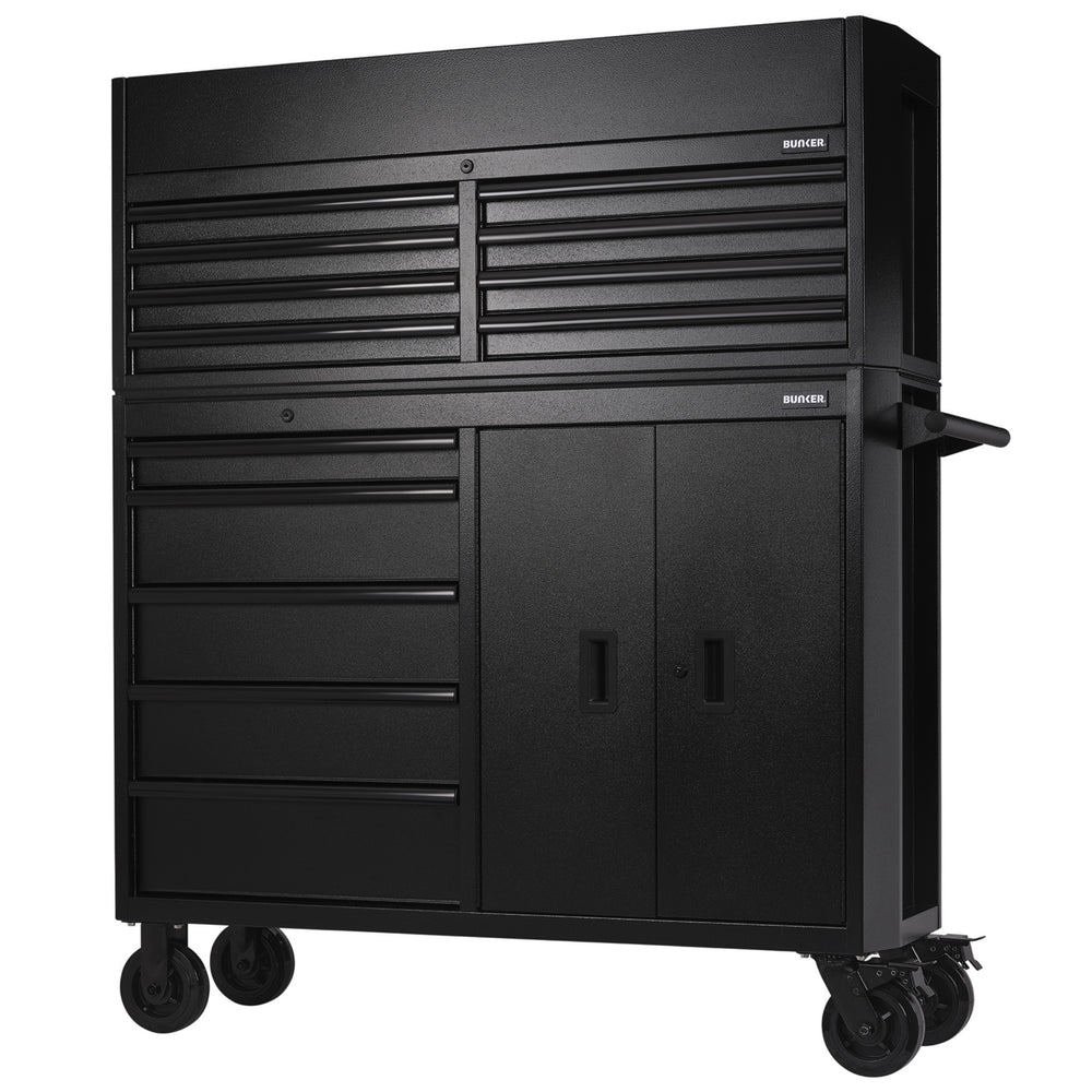 BUNKER gereedschapswagen met topkoffer, 13 laden, 131 cm, blauw