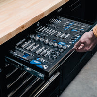 BUNKER modulaire opbergcombinatie met roestvrijstalen werkblad, 16-delig, 3240 mm