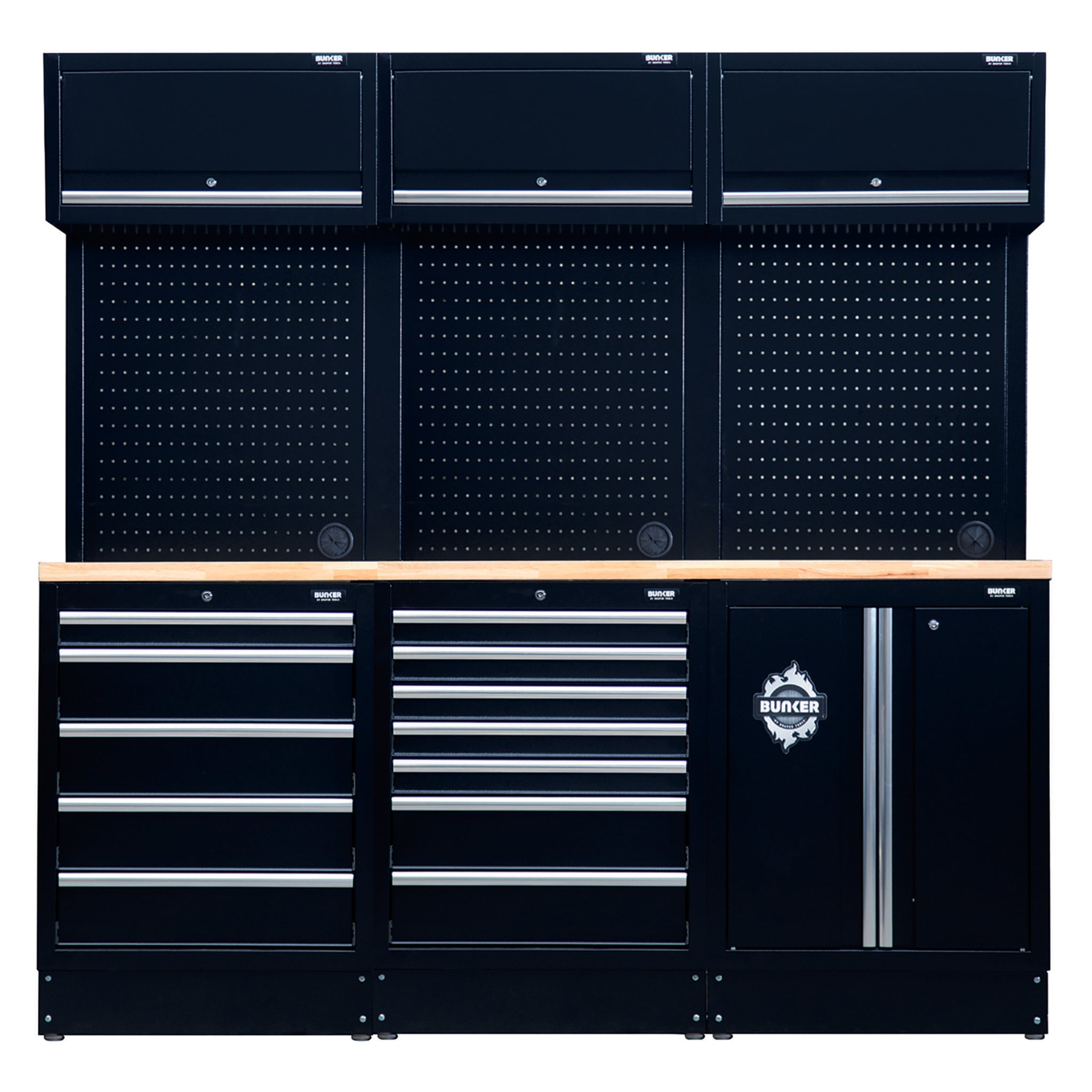 BUNKER modulaire opbergcombinatie met roestvrijstalen werkblad, 14-delig, 2040 mm