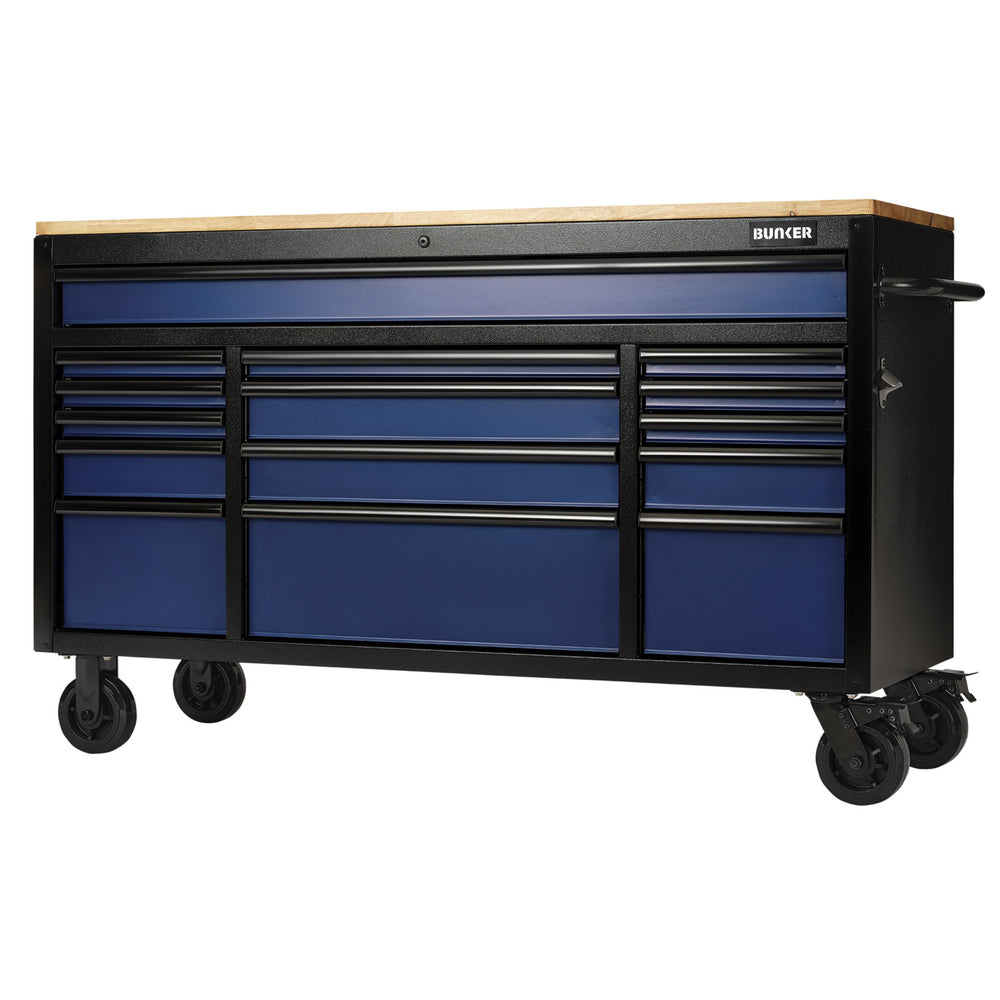 BUNKER gereedschapswagen/werkbank met 15 laden, 155 cm, grijs