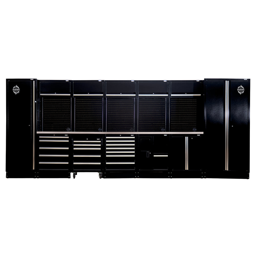BUNKER modulaire opbergcombinatie met roestvrijstalen werkblad, 25-delig, 4915 mm
