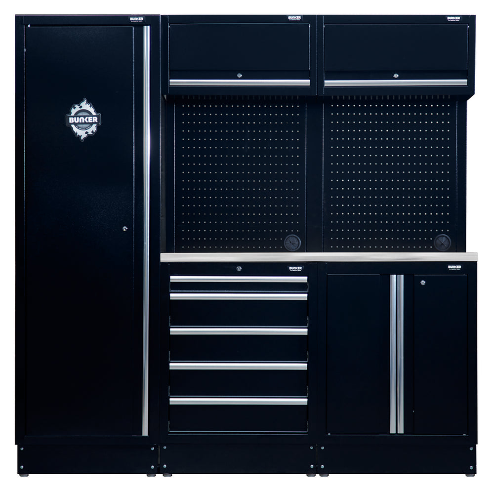 BUNKER 11 Piece Modular Storage Combo with Stainless Steel Worktop, 1960mm