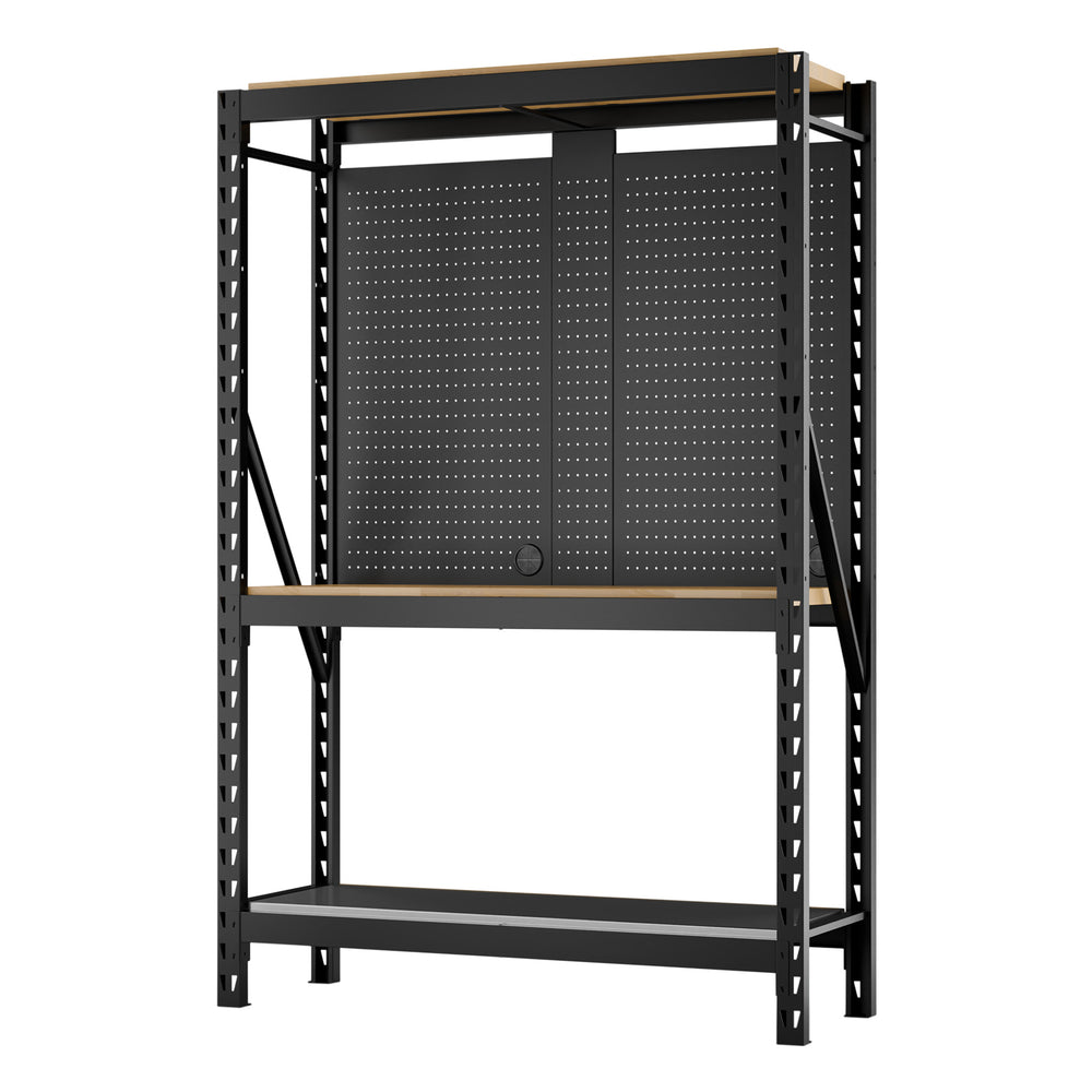 BUNKER 17 Piece Modular 3 Tier Racking with Hardwood Shelving and Pegboards, 1500mm
