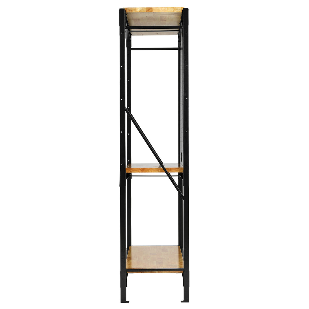 BUNKER modulair opbergrek met hardhouten planken en hangborden, 17-delig, 3 niveaus, 1500 mm