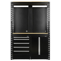 BUNKER modulaire opbergcombinatie met 2 niveaus, hardhouten planken, hangborden en vloerkasten, 15-delig, 1500 mm