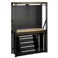 BUNKER modulaire opbergcombinatie met 2 niveaus, hardhouten planken, hangborden en vloerkasten, 15-delig, 1500 mm