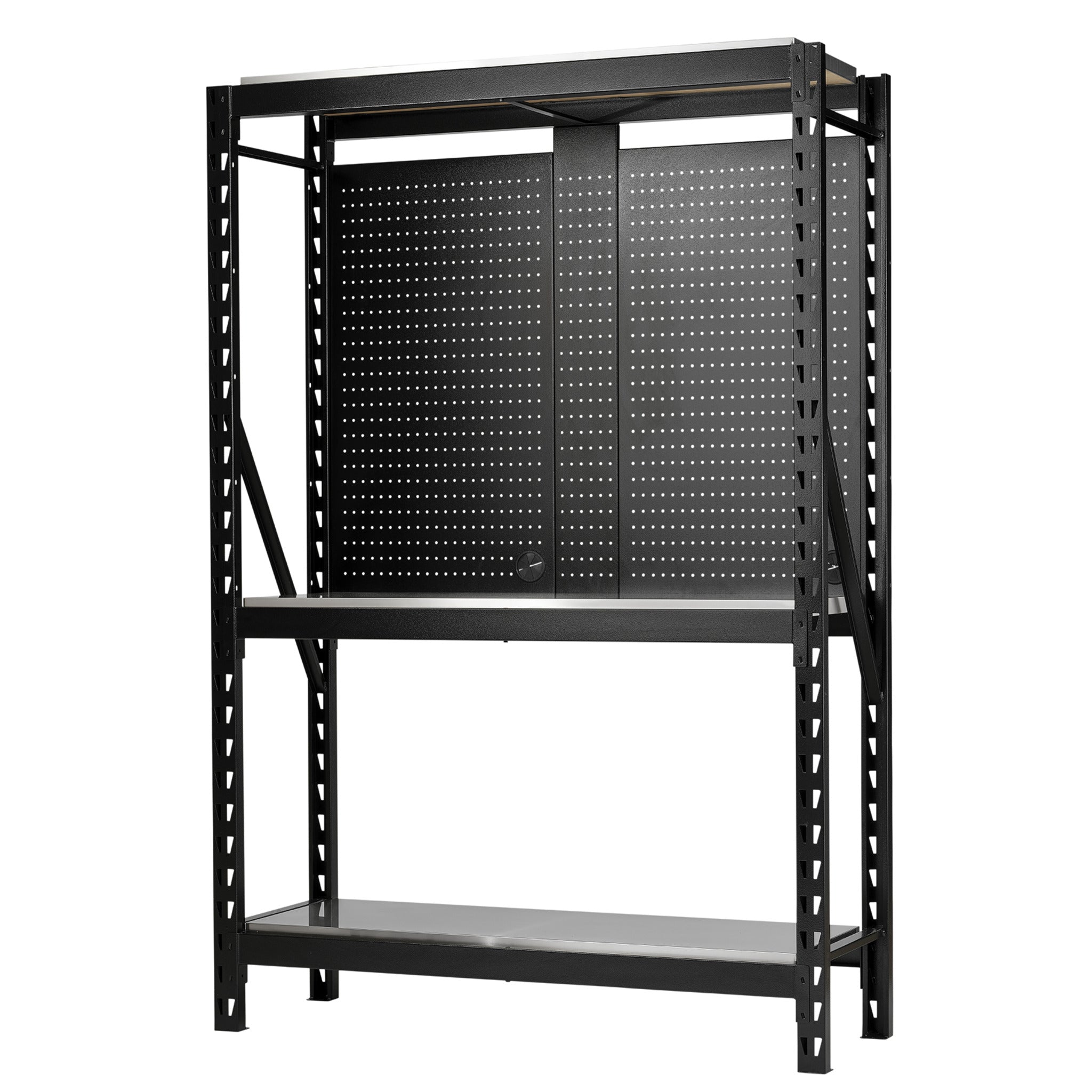 BUNKER 17 Piece Modular 3 Tier Racking with Hardwood Shelving and Pegboards, 1500mm