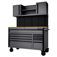 BUNKER werkstation met werkblad en 10 laden, 142 cm, grijs