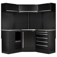 BUNKER modulaire hoekopbergcombinatie met hardhouten werkblad, 18-delig, 3454 mm