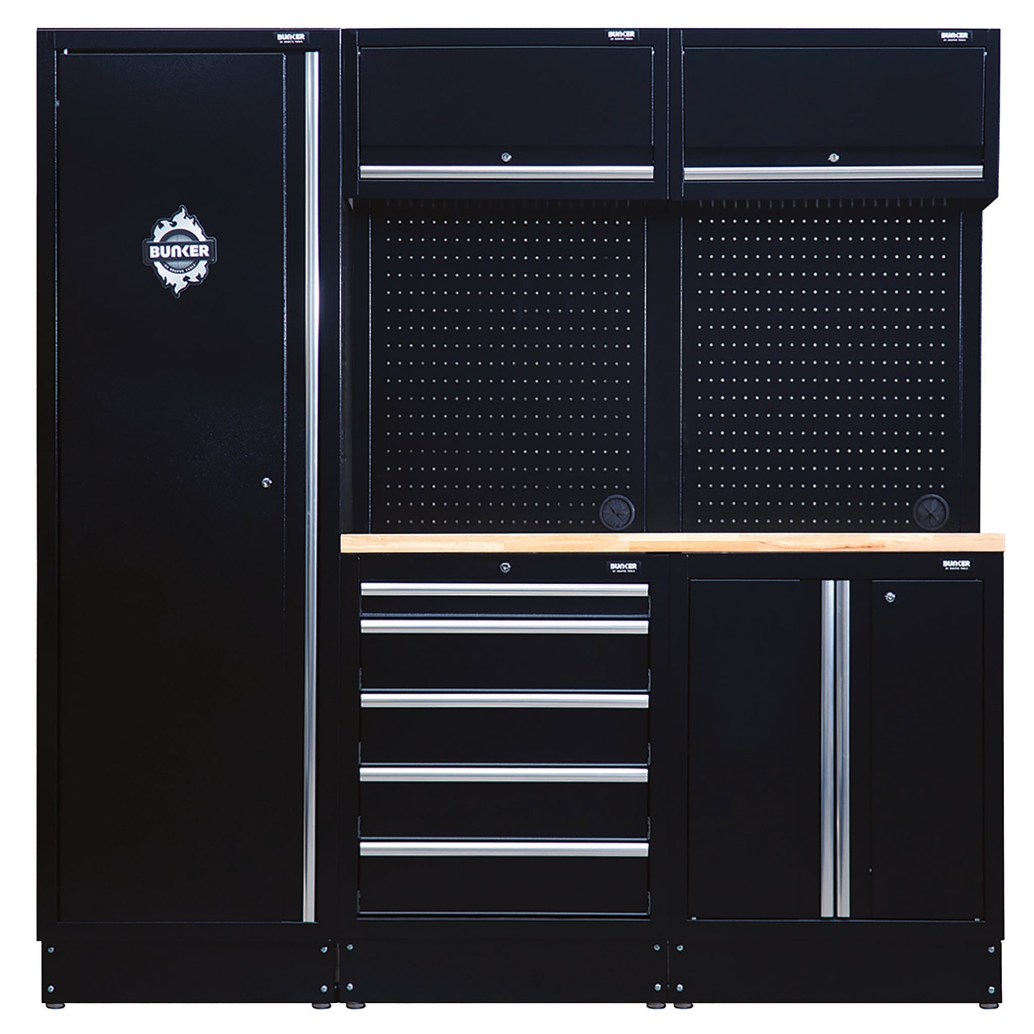 BUNKER modulaire opbergcombinatie met hardhouten werkblad, 11-delig, 1960 mm