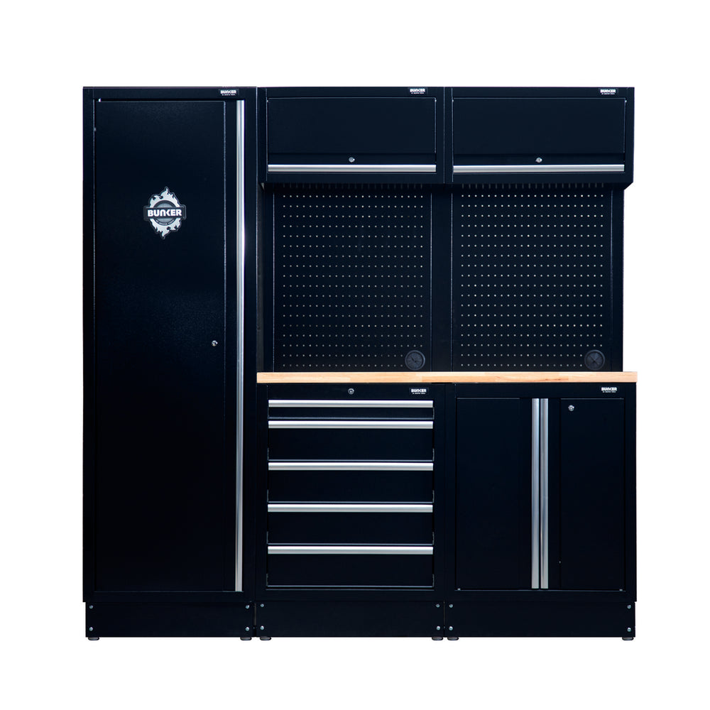 BUNKER modulaire opbergcombinatie met hardhouten werkblad, 11-delig, 1960 mm