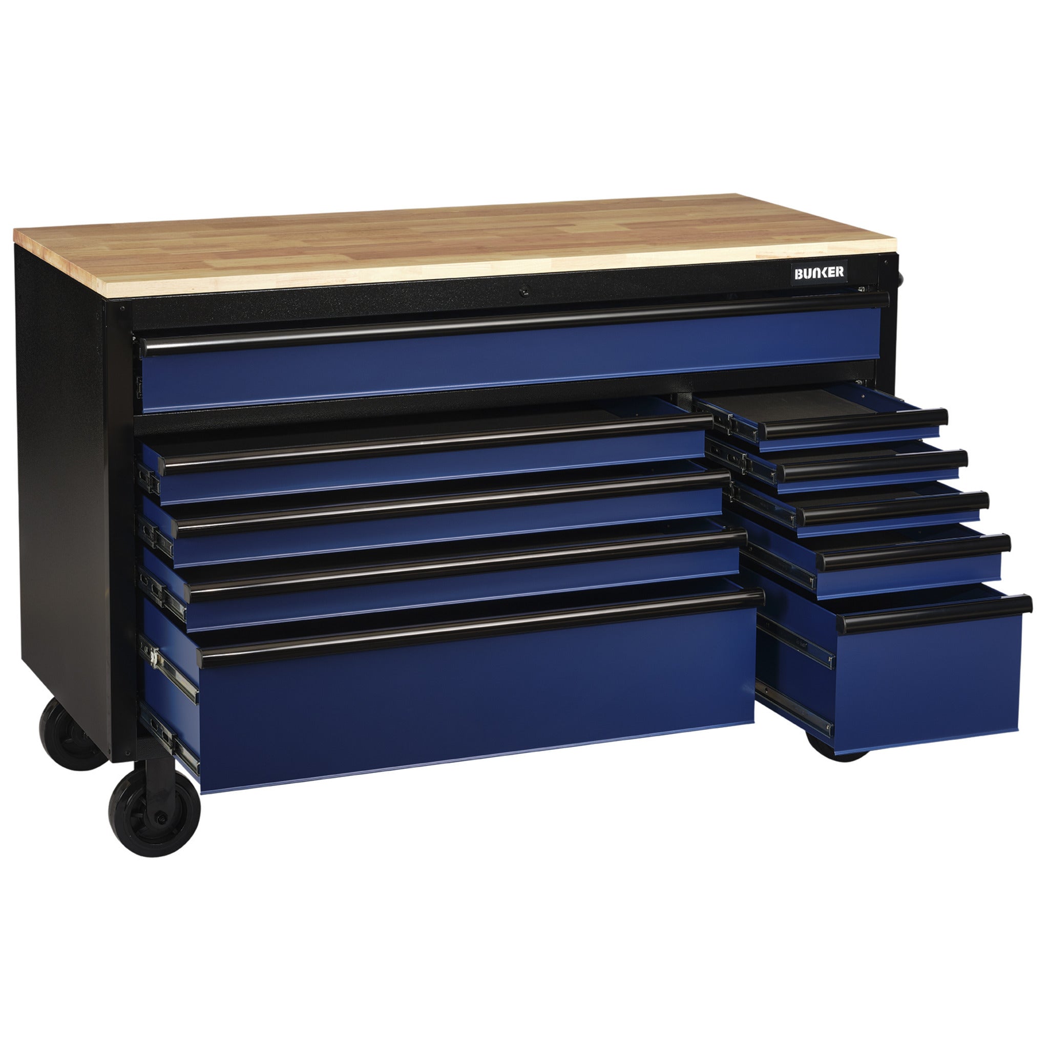 BUNKER gereedschapswagen/werkbank met 10 laden, 142 cm, lichtgrijs