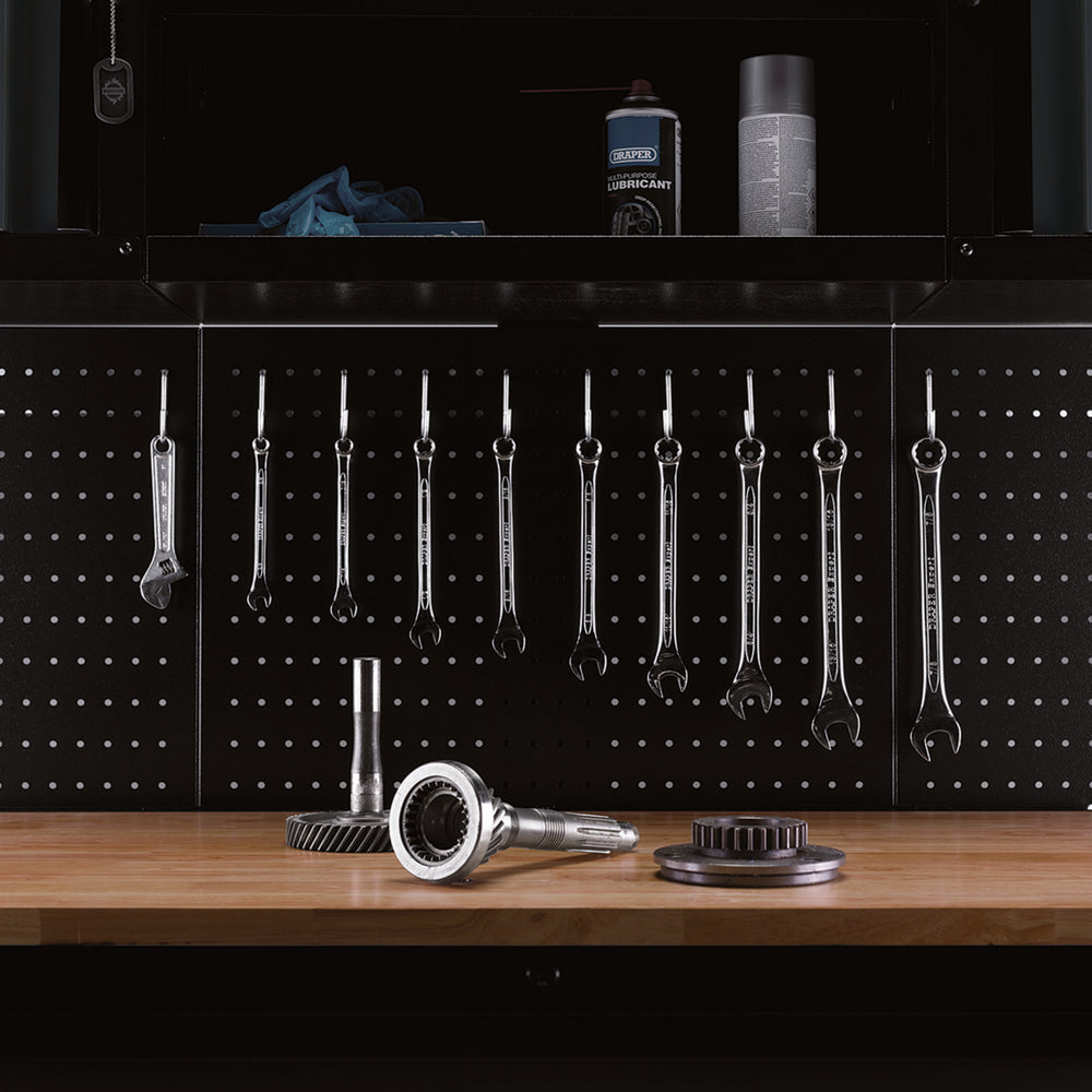 BUNKER werkstation met werkblad en 10 laden, 142 cm, grijs