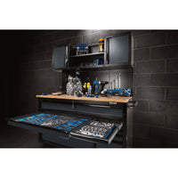 BUNKER werkstation met werkblad en 10 laden, 142 cm, grijs
