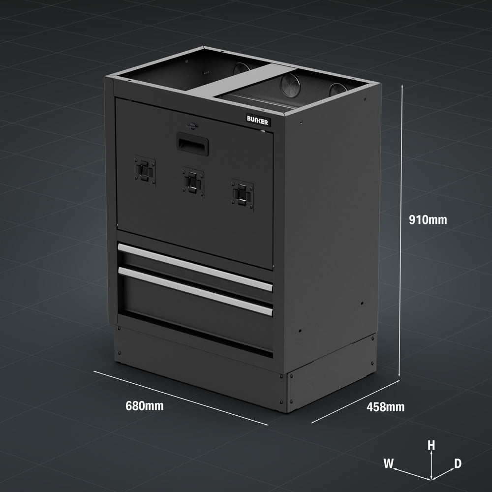 BUNKER Modular Floor Reel Cabinet, 2 Drawer, 680mm