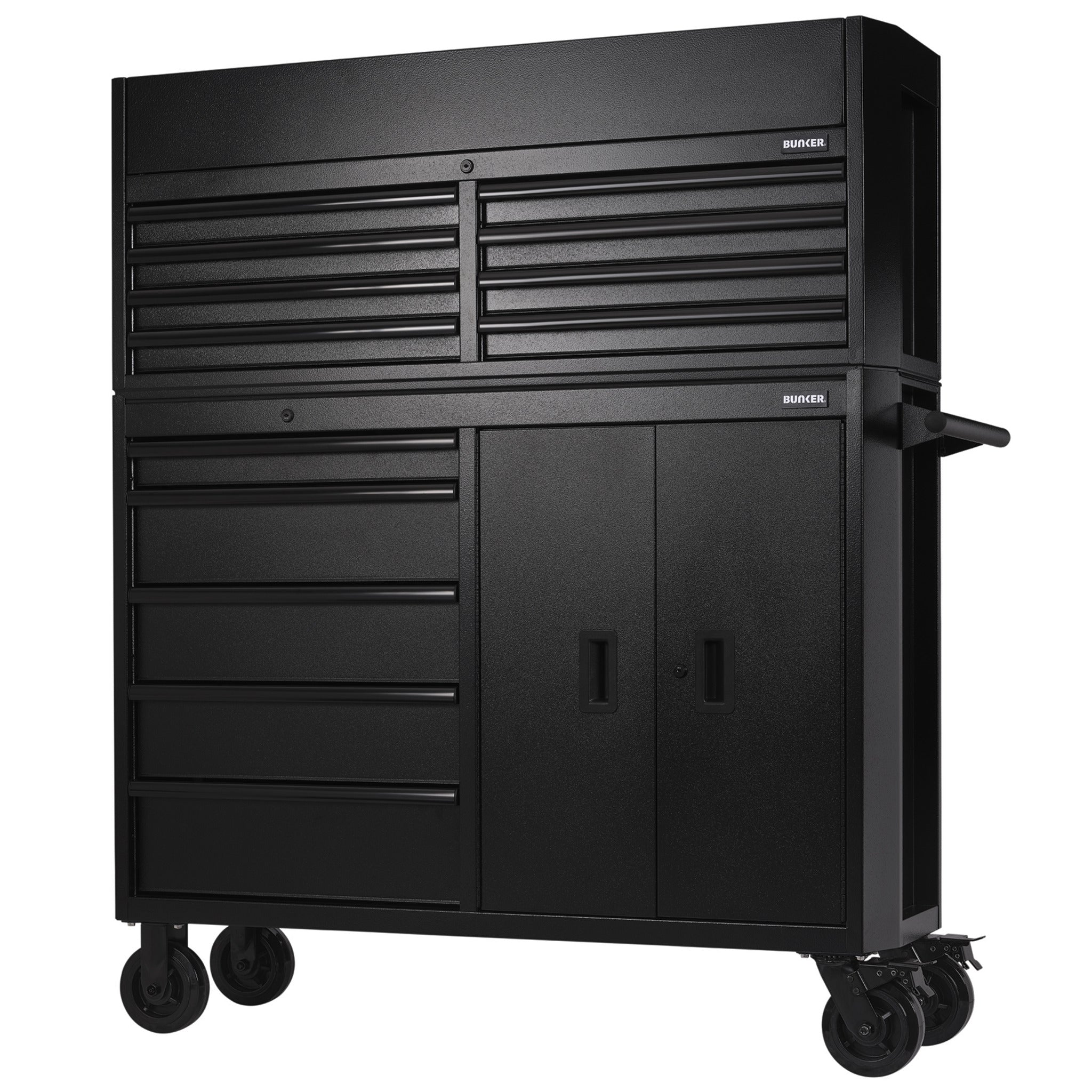 BUNKER gereedschapswagen met topkoffer, 13 laden, 131 cm, blauw
