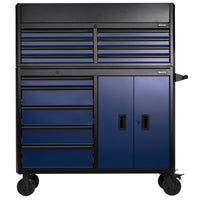 BUNKER gereedschapswagen met topkoffer, 13 laden, 131 cm, blauw
