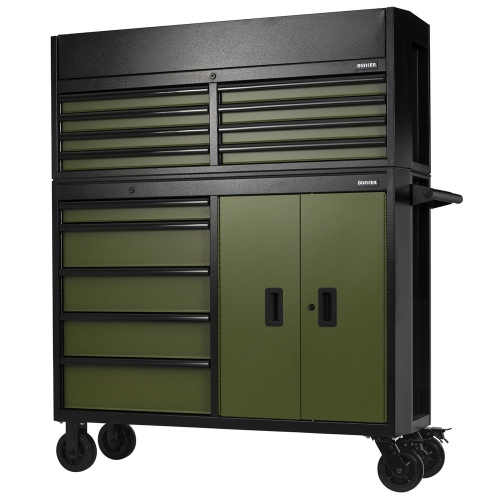 BUNKER gereedschapswagen met topkoffer, 13 laden, 131 cm, blauw