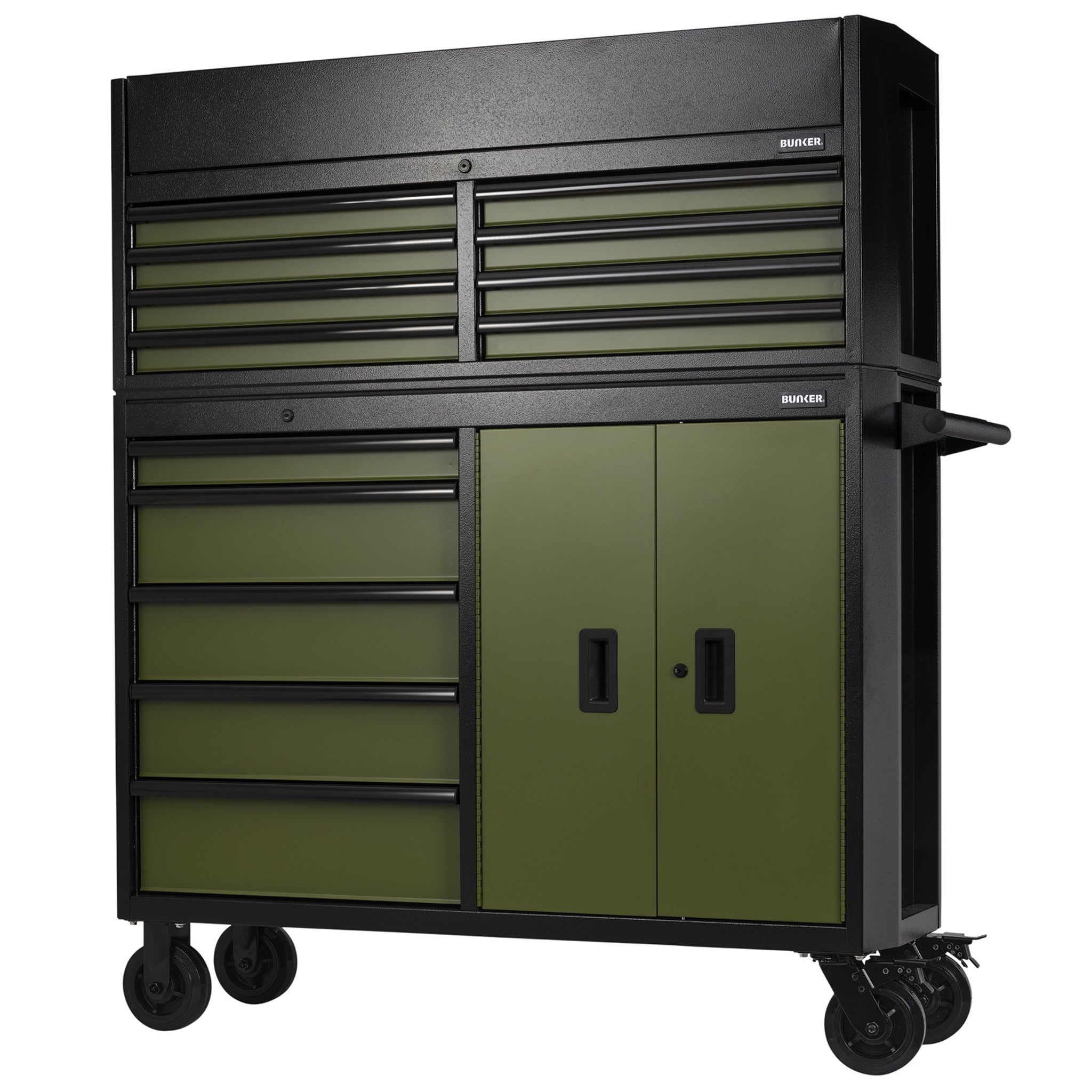 BUNKER gereedschapswagen met topkoffer, 13 laden, 131 cm, blauw