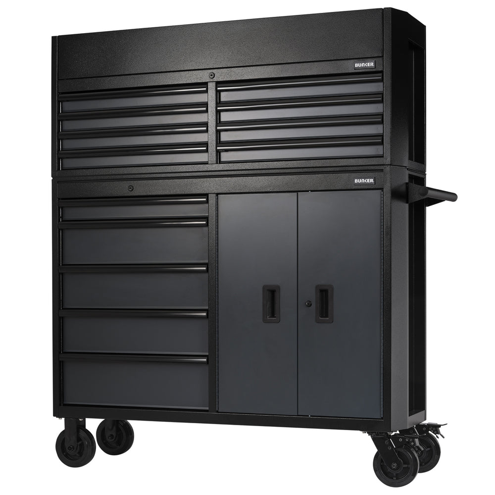 BUNKER gereedschapswagen met topkoffer, 13 laden, 131 cm, blauw