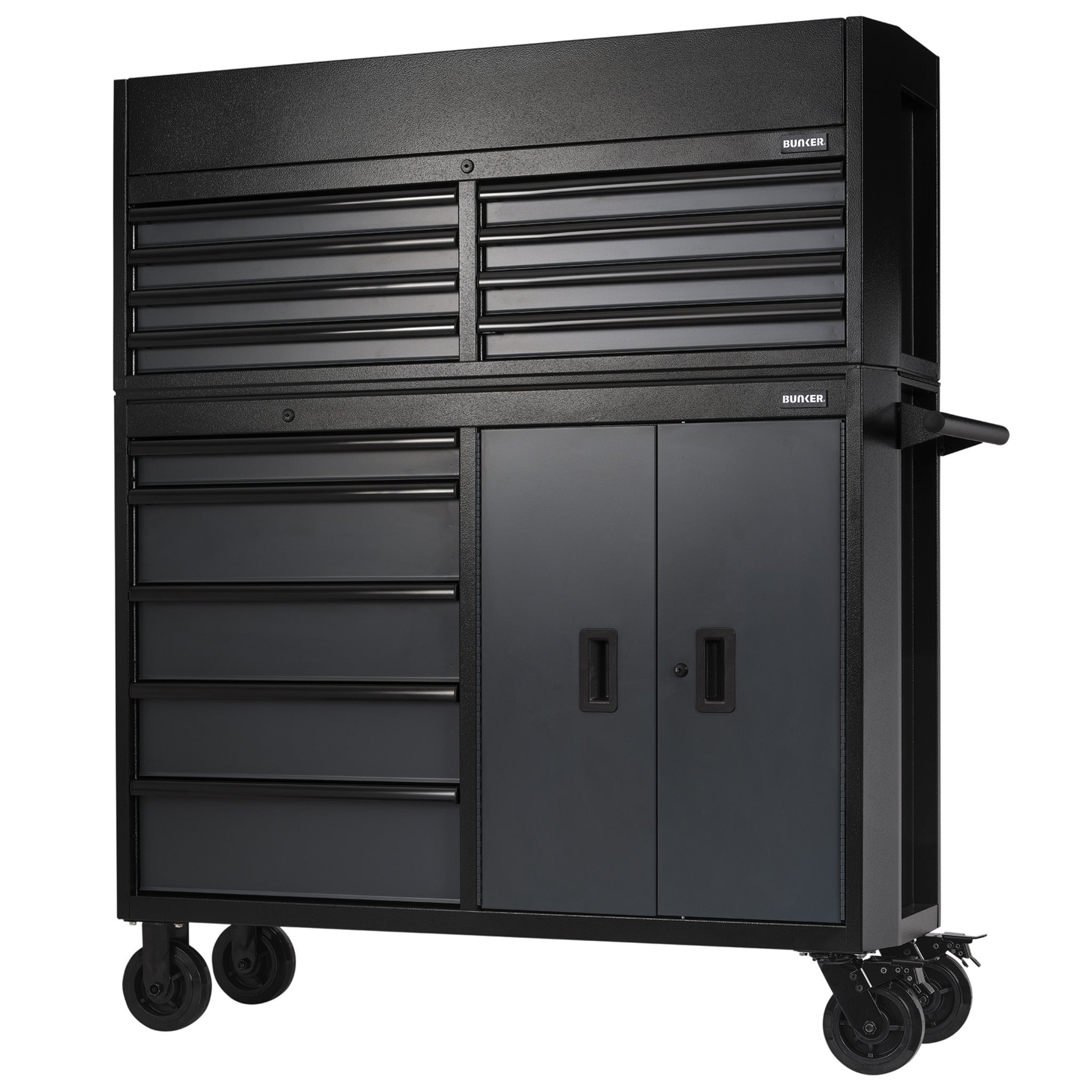 BUNKER gereedschapswagen met topkoffer, 13 laden, 131 cm, blauw