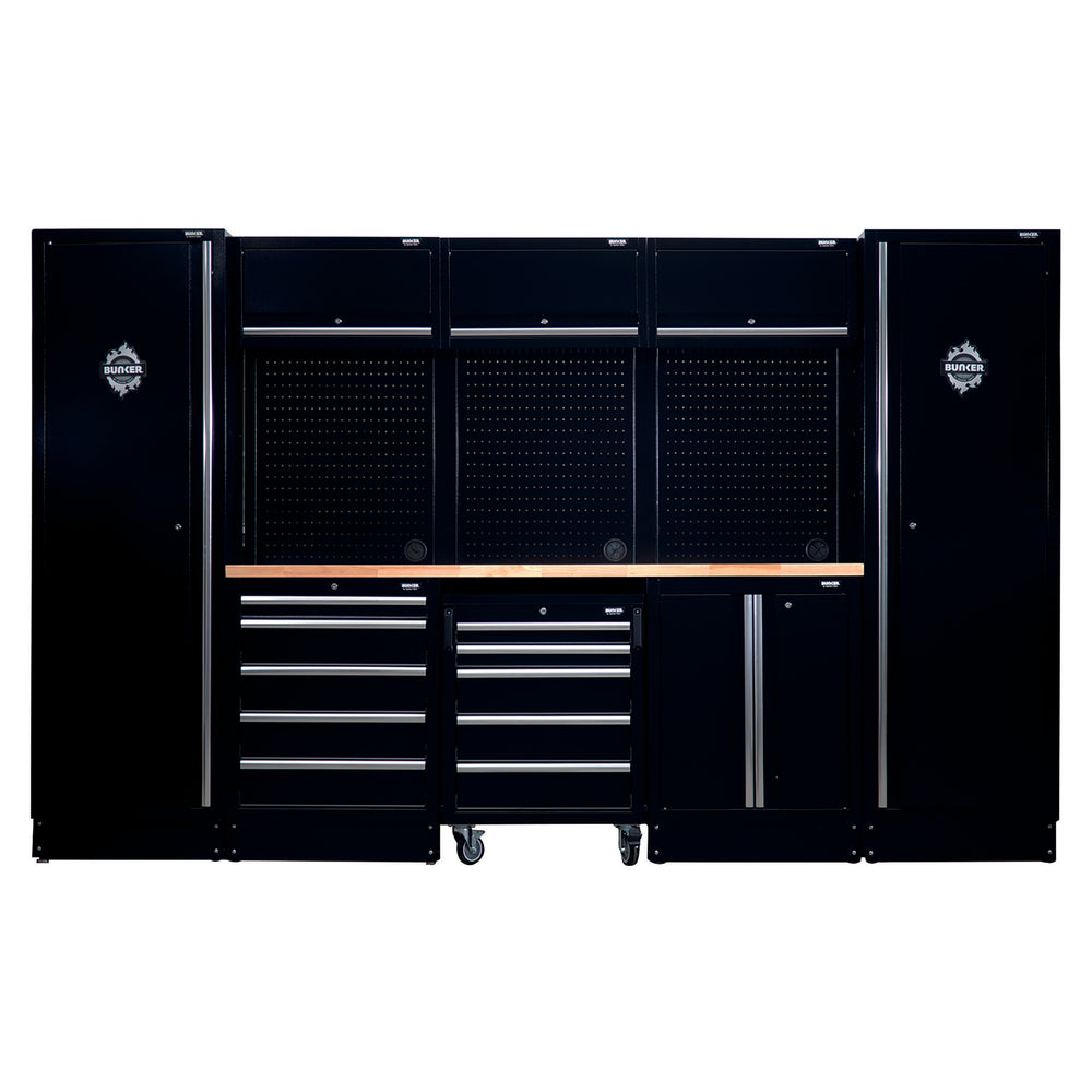 BUNKER modulaire opbergcombinatie met roestvrijstalen werkblad, 16-delig, 3240 mm