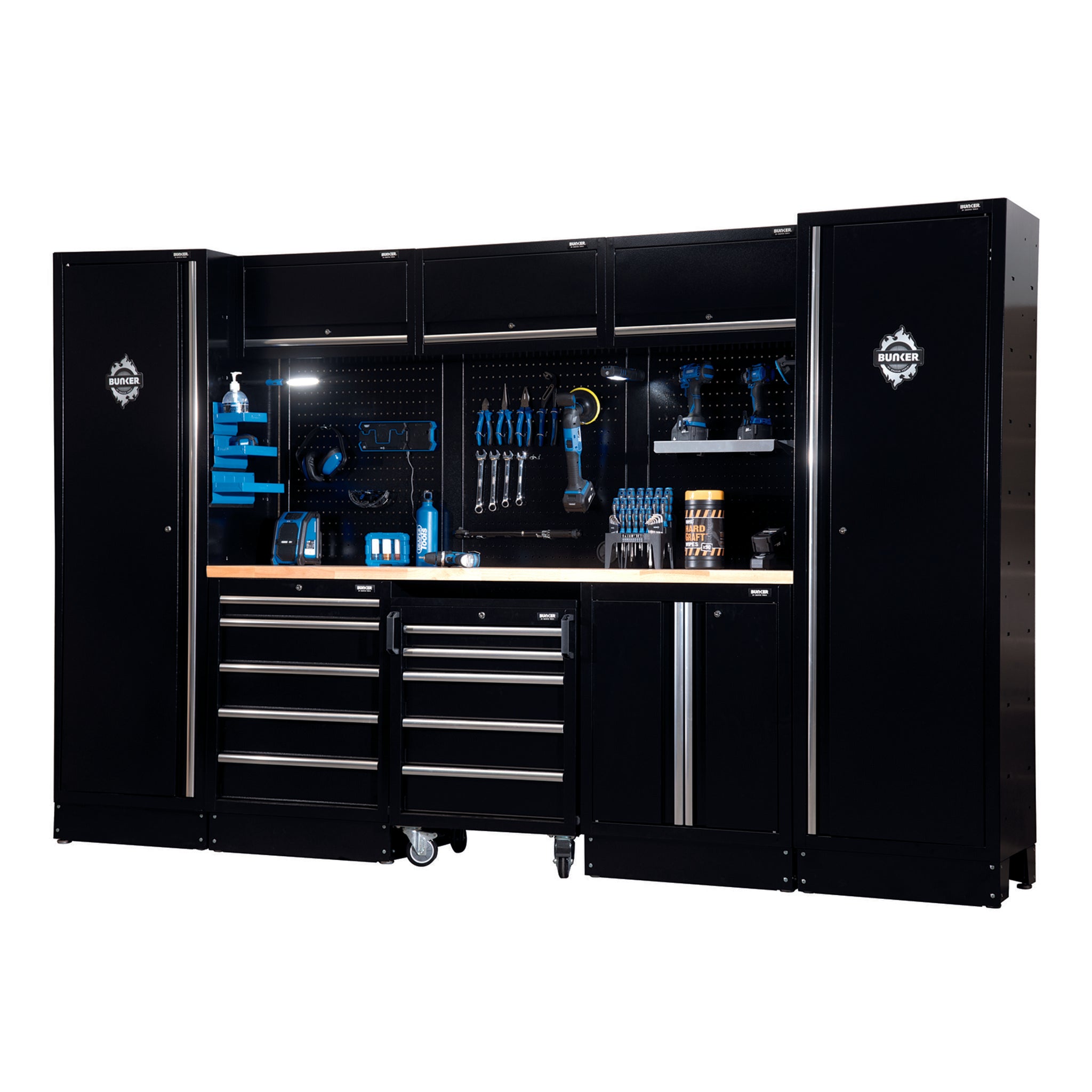 BUNKER modulaire opbergcombinatie met roestvrijstalen werkblad, 16-delig, 3240 mm