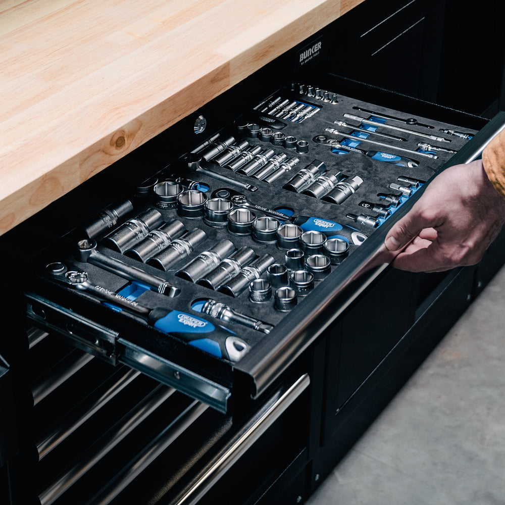 BUNKER modulaire opbergcombinatie met roestvrijstalen werkblad, 16-delig, 3240 mm