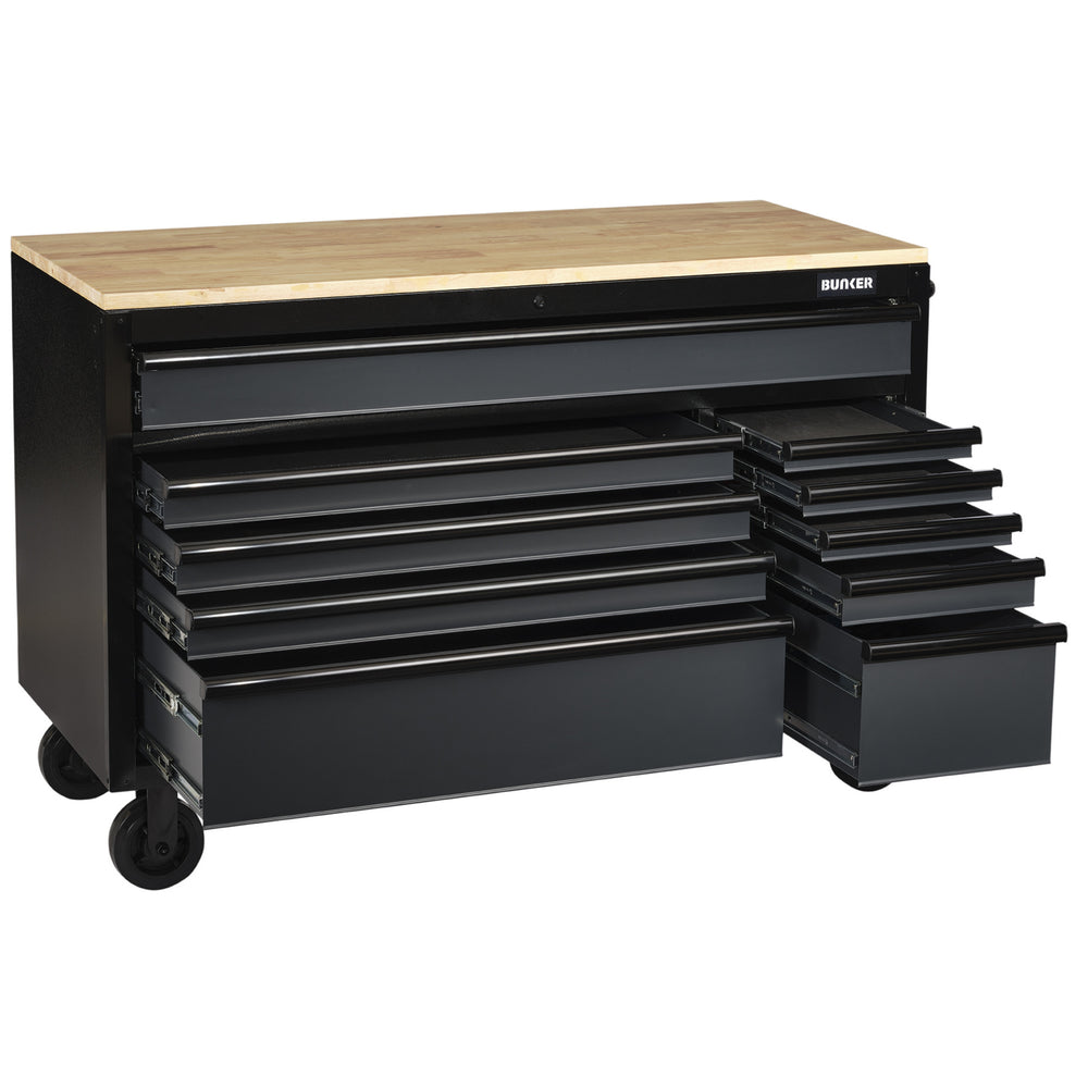 BUNKER gereedschapswagen/werkbank met 10 laden, 142 cm, lichtgrijs