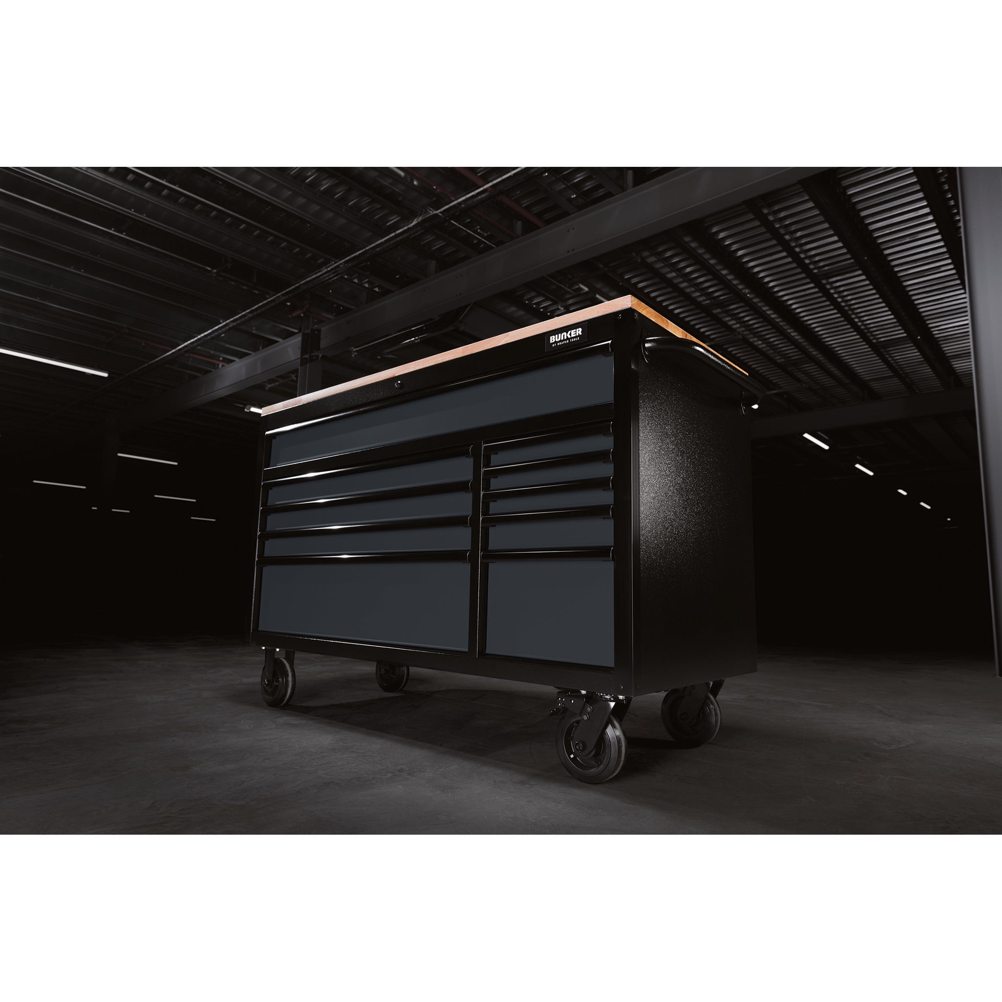 BUNKER gereedschapswagen/werkbank met 10 laden, 142 cm, lichtgrijs