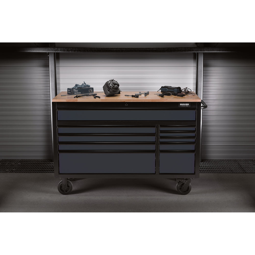 BUNKER gereedschapswagen/werkbank met 10 laden, 142 cm, lichtgrijs