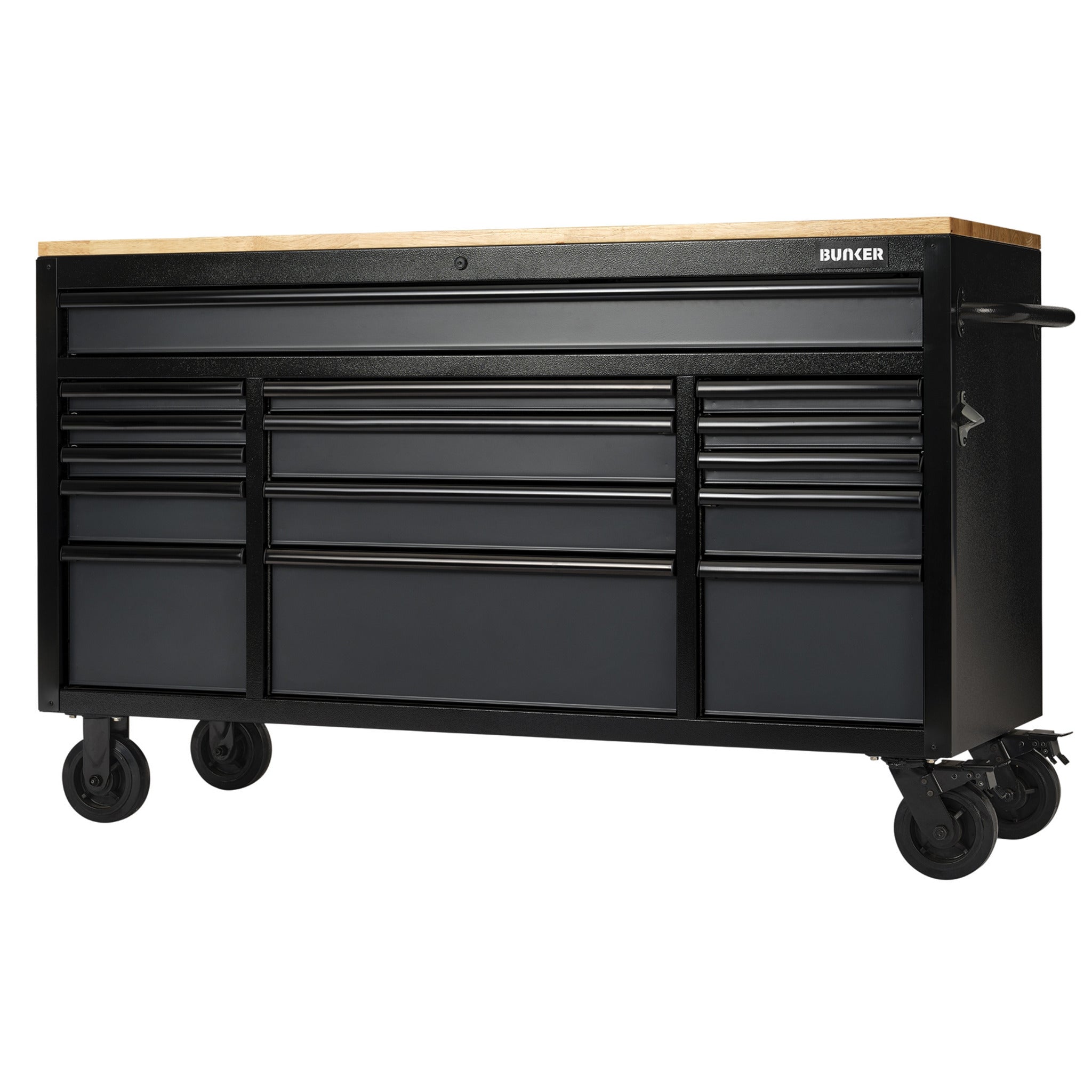 BUNKER gereedschapswagen/werkbank met 15 laden, 155 cm, grijs
