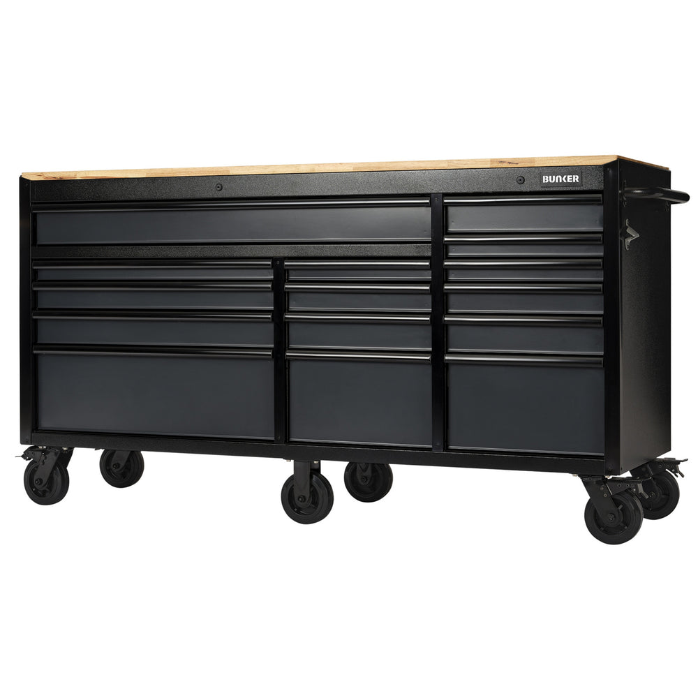 BUNKER gereedschapswagen/werkbank met 15 laden, 182 cm, grijs