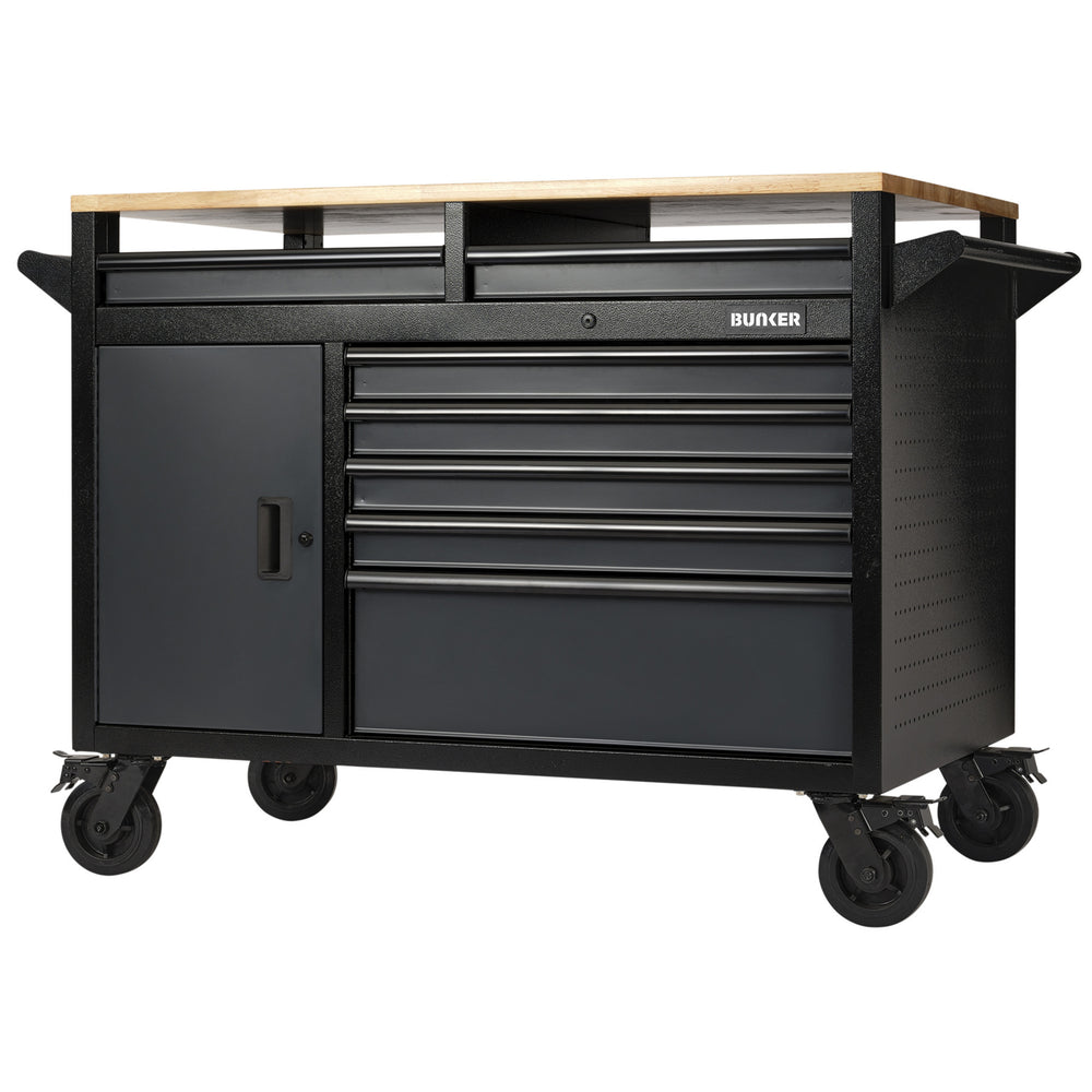 BUNKER multifunctionele gereedschapswagen/werkbank met 14 laden, 122 cm, grijs
