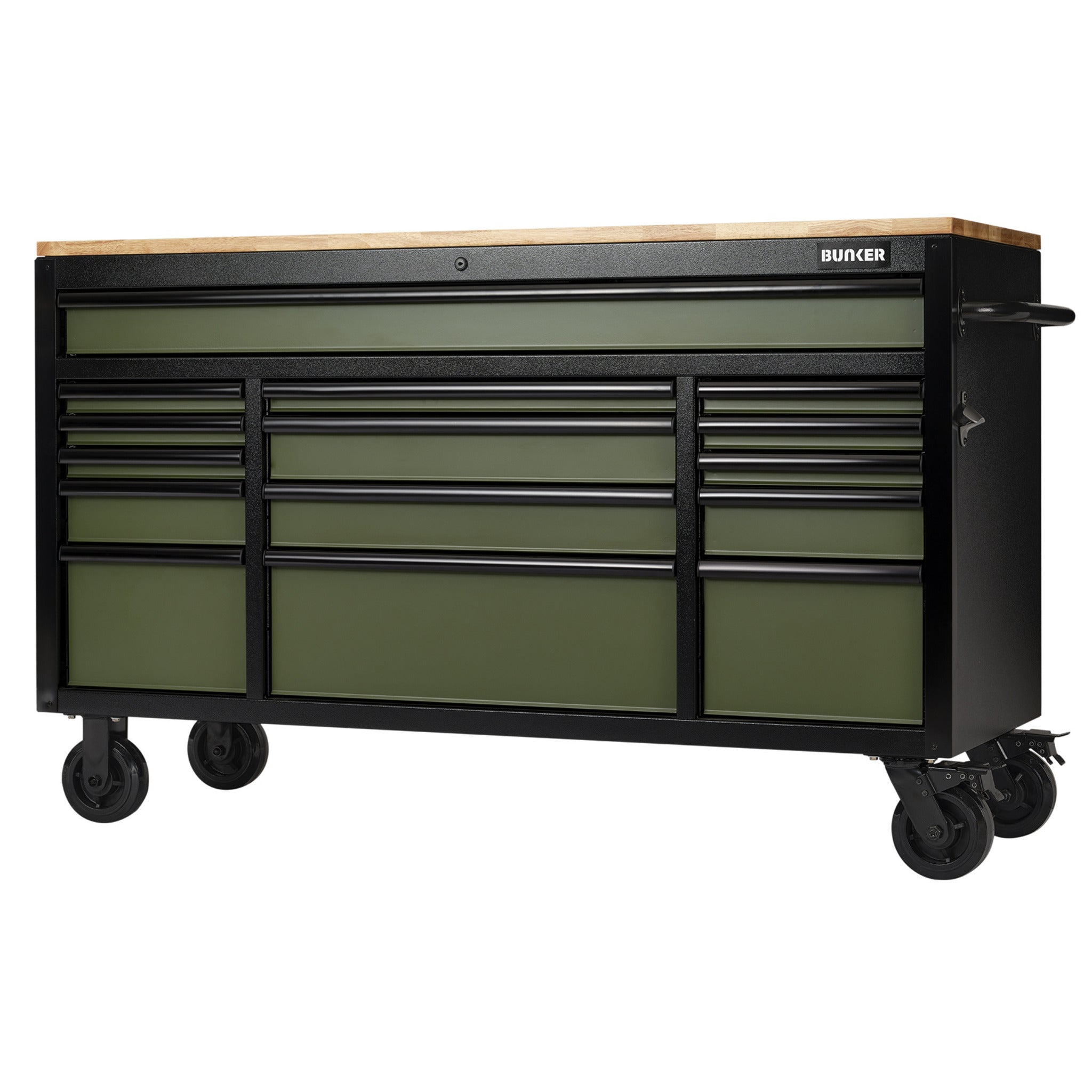 BUNKER gereedschapswagen/werkbank met 15 laden, 155 cm, grijs