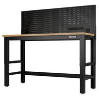 BUNKER werkbank met hardhouten werkblad en hangbord met stekkerdoos, 1550 mm