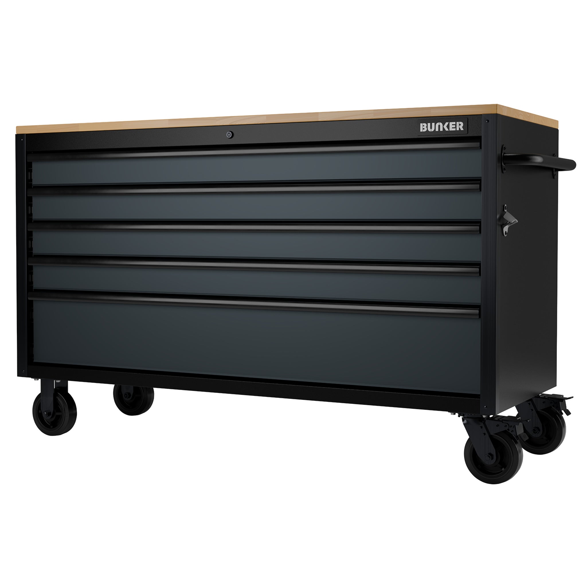 BUNKER 5 Drawer Workbench Roller Tool Cabinet, 61", Grey