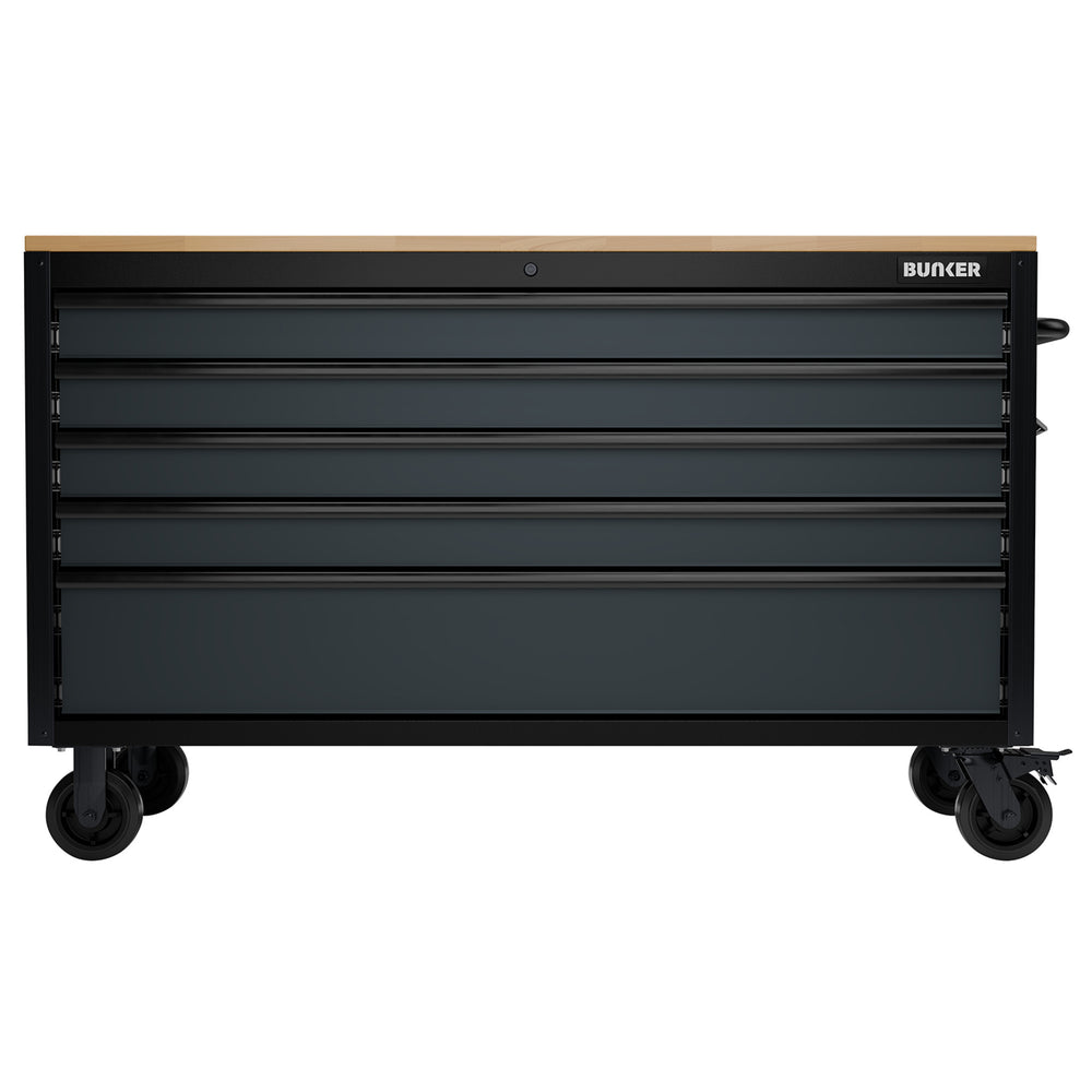 BUNKER 5 Drawer Workbench Roller Tool Cabinet, 61", Grey