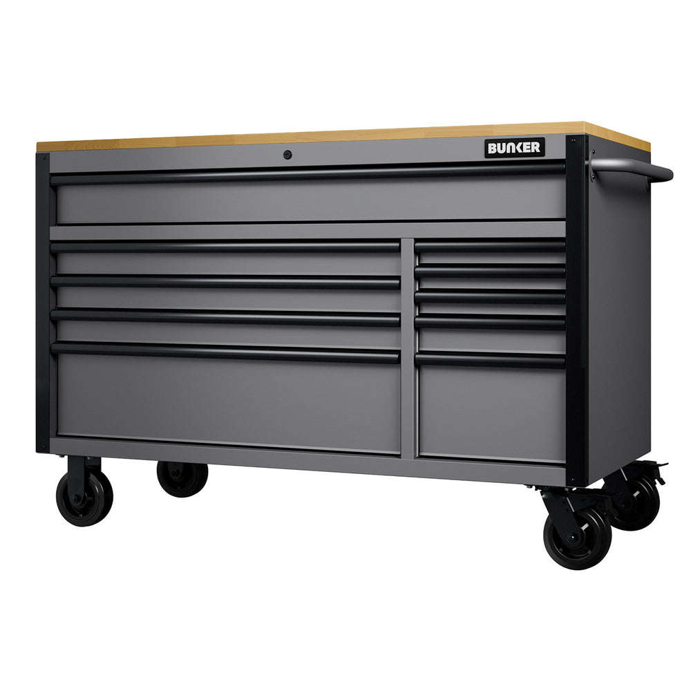 BUNKER gereedschapswagen/werkbank met 10 laden, 142 cm, lichtgrijs